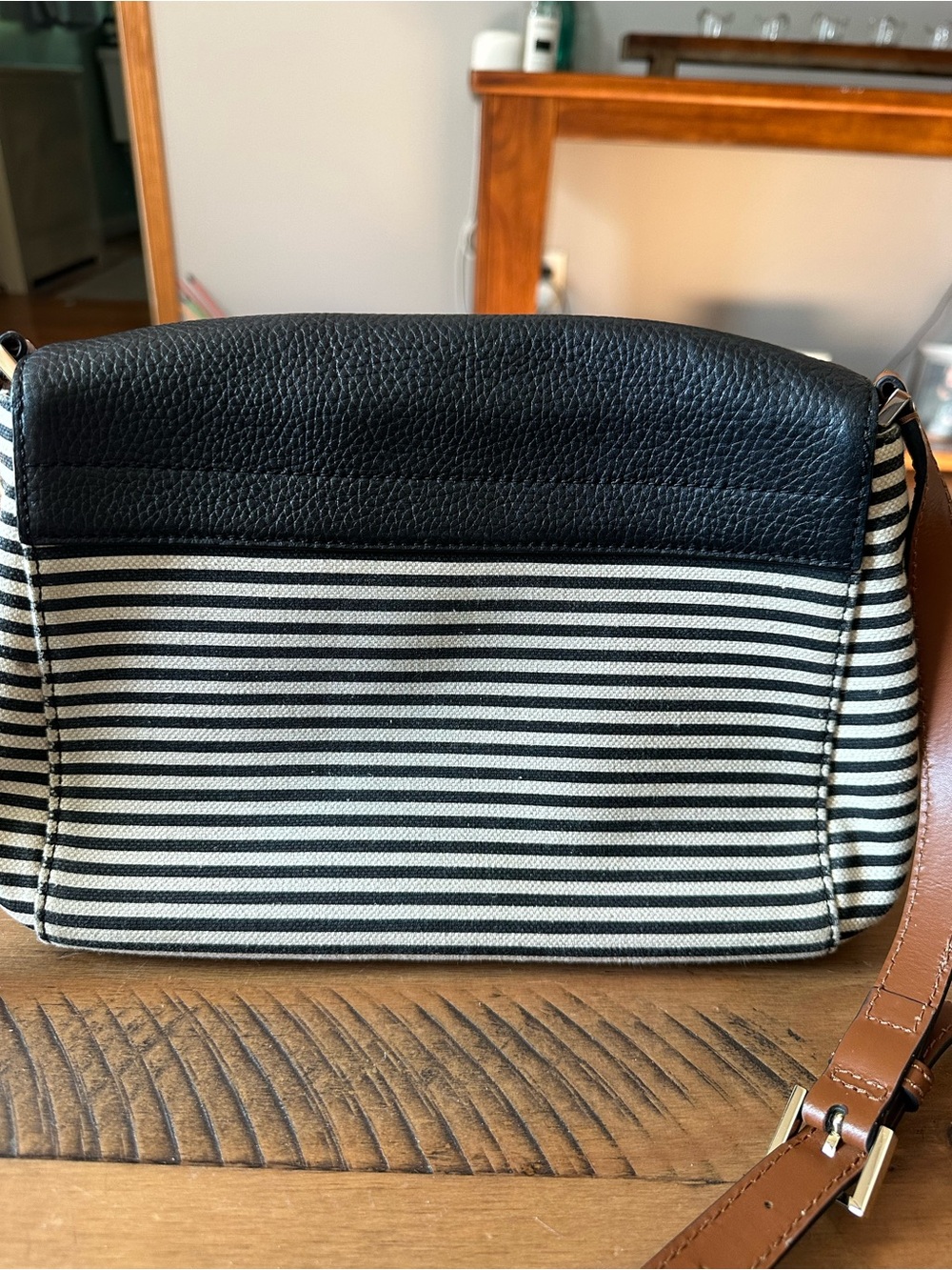 kate spade Black and Cream Striped Leather Crossbody - Picture 2 of 6